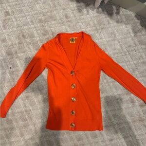 Tory Burch orange cardigan with gold buttons. Xs